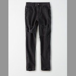 AE Black Ripped Mom Jean